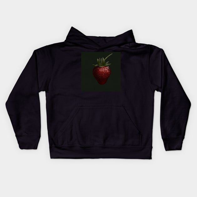 Strawberry in black Kids Hoodie by MistyLakeArt